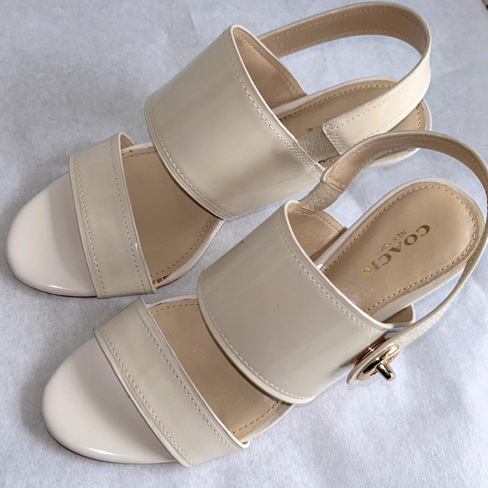 Coach New York Cream Twist Lock Strap Heel Sandal